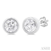 1/5 ctw Petite Bezel Set Round Cut Diamond Fashion Stud Earring in 10K White Gold